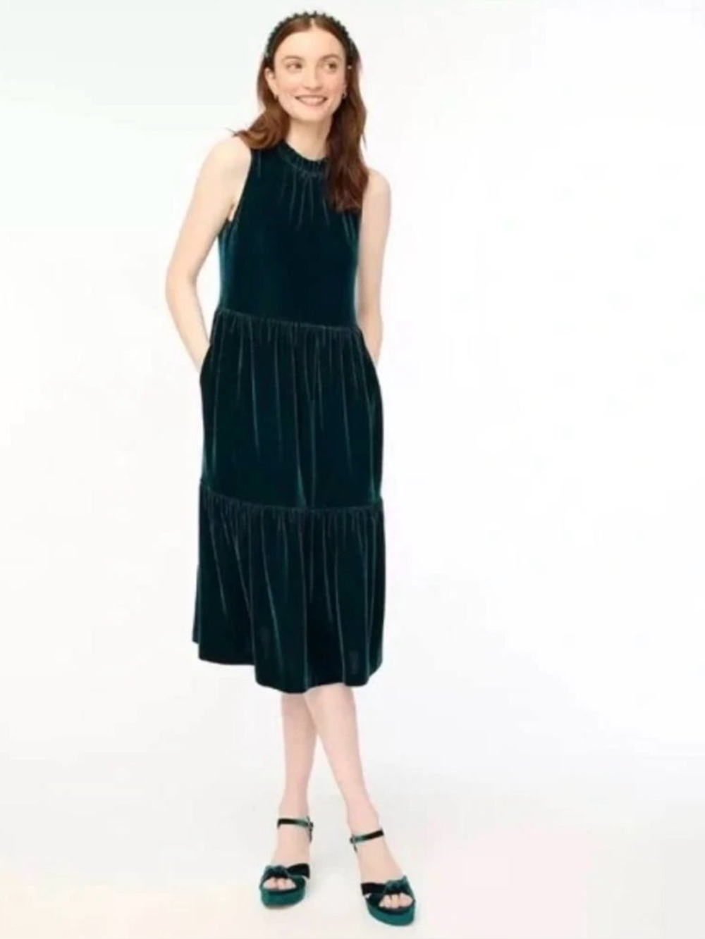 J.Crew Dark Green Velvet Midi Dress – Size 2 (NWT)